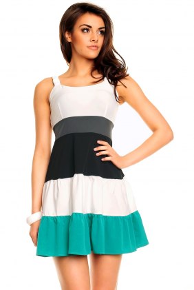 Rochie retro Ona White-Black-Mint din Colectia de SCOASE DIN STOC