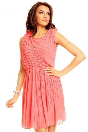 Rochie plisata Sya Salmon din Colectia de SCOASE DIN STOC