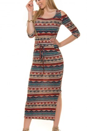 Rochie de zi Folkprint Red din Colectia de SCOASE DIN STOC