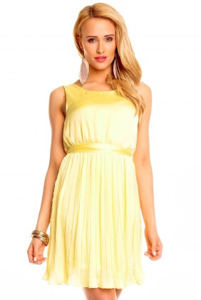 Rochie plisata May Yellow din Colectia de SCOASE DIN STOC