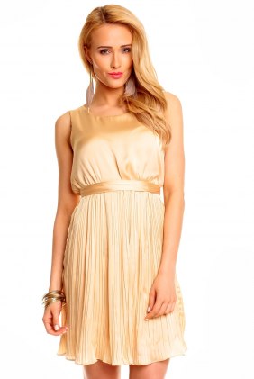 Rochie plisata May Beige din Colectia de SCOASE DIN STOC