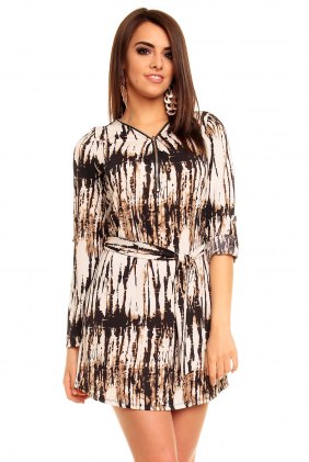 Rochie de zi Yama Creme-Black-Brown din Colectia de SCOASE DIN STOC