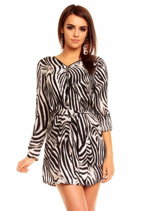 Rochie de zi Zebra Creme-Black din Colectia de SCOASE DIN STOC
