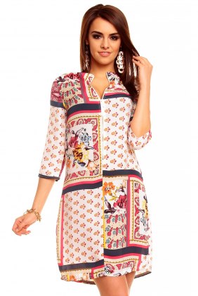 Rochie de zi Creme-Amareno-Orange din Colectia de SCOASE DIN STOC