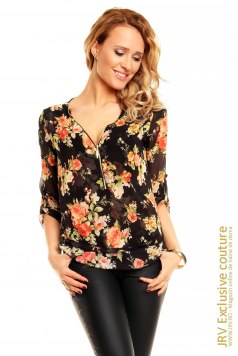 Bluza Flower Black-Orange - Magazin online haine de dama Fashion