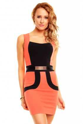 Rochie office My Salmon-Black din Colectia de SCOASE DIN STOC
