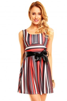 Rochie de zi Dara Black-Red-White din Colectia de SCOASE DIN STOC