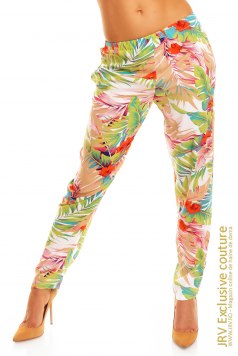 Pantaloni Sweet Beige-White-Green - Magazin online haine de dama Fashion