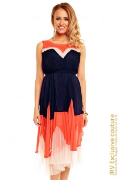 Rochie plisata Selena Blue-Orange-Beige - Magazin online haine de dama Fashion