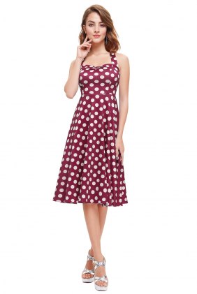 Rochie cu buline Naya Burgundi din Colectia de ROCHII RETRO