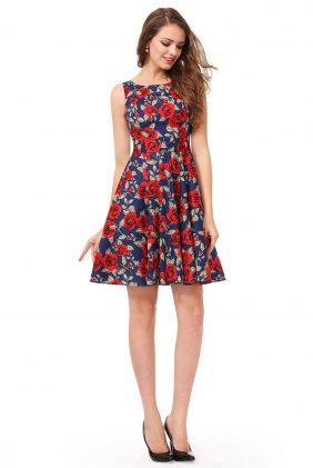 Rochie cocktail Jane Navi-Red din Colectia de ROCHII RETRO