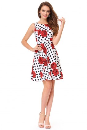 Rochie cocktail Jane White-Red din Colectia de ROCHII RETRO