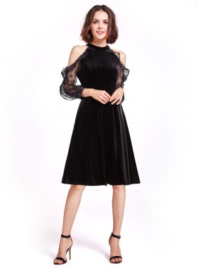 Rochie retro din catifea Haajar Black din Colectia de ROCHII DE SEARA