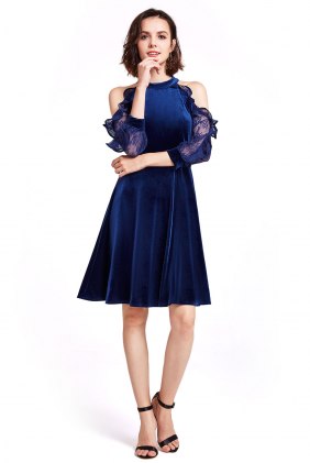 Rochie retro din catifea Haajar Blue din Colectia de ROCHII RETRO