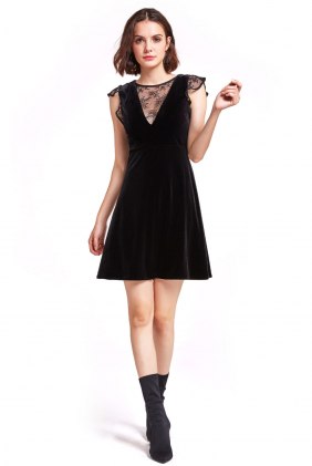 Rochie retro din catifea Hadiya Black din Colectia de ROCHII RETRO