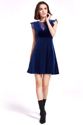 Rochie retro din catifea Hadiya Blue din Colectia de ROCHII RETRO
