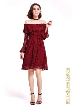 Rochie retro din dantela Wakeel Burgundi - Magazin online haine de dama Fashion
