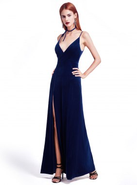 Rochie de catifea Sedryne Dark Blue din Colectia de ROCHII DE SEARA