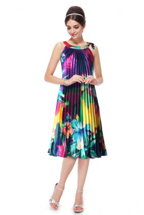 Rochie plisata Flower Purple din Colectia de ROCHII RETRO