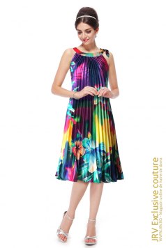 Rochie plisata Flower Purple - Magazin online haine de dama Fashion