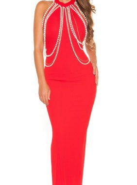 Rochie eleganta Pearls Red din Colectia de ROCHII DE SEARA