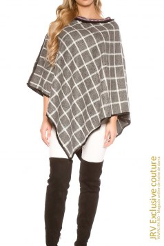 Poncho Chequered Anthracite - Magazin online haine de dama Fashion