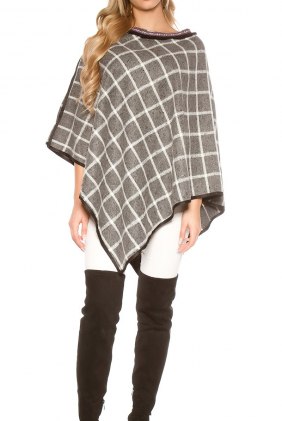 Poncho Chequered Anthracite din Colectia de CARDIGANE / PONCHO
