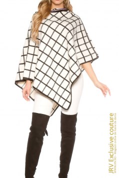 Poncho Chequered Cream - Magazin online haine de dama Fashion