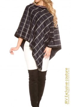 Poncho Chequered Dark Blue - Magazin online haine de dama Fashion