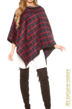 Poncho Chequered Red - Magazin online haine de dama Fashion