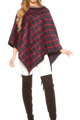 Poncho Chequered Red din Colectia de CARDIGANE / PONCHO