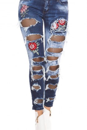 Blugi Flower Style and Pearls din Colectia de PANTALONI / BLUGI