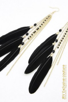 Cercei Charming Feather Black - Magazin online haine de dama Fashion