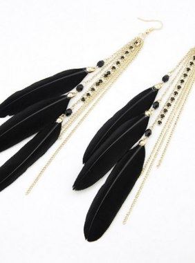 Cercei Charming Feather Black din Colectia de cercei JRV.ro