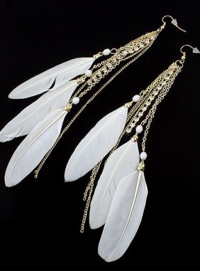 Cercei Charming Feather White din Colectia de cercei JRV.ro