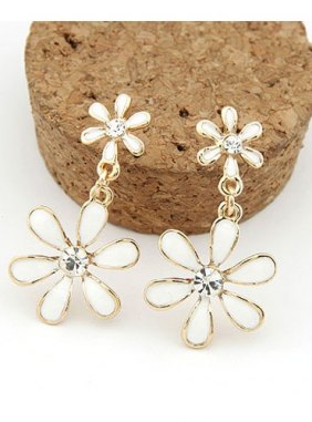 Cercei Twin Flowers White din Colectia de cercei JRV.ro