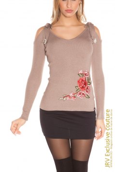Pulover Sweet Flower Cappuccino - Magazin online haine de dama Fashion