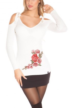 Pulover Sweet Flower White din Colectia de PULOVERE / CARDIGANE
