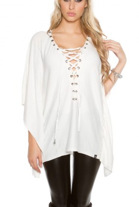 Poncho Deliah White din Colectia de CARDIGANE / PONCHO
