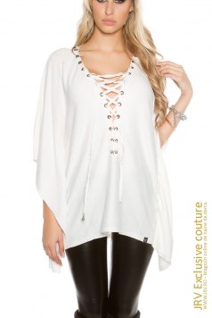 Poncho Deliah White - Magazin online haine de dama Fashion
