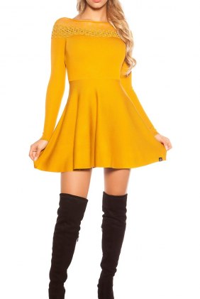 Rochie tricot Andra Mustard din Colectia de ROCHII TRICOT