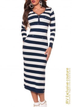 Rochie tricot Noemi Navi-White - Magazin online haine de dama Fashion