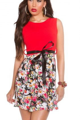 Rochie de zi Floral Red din Colectia de SCOASE DIN STOC