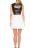 ROCHII DIN PIELE - Rochie din piele si voal Hasna Black-White