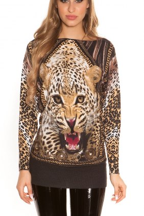 Pulover Leo Print Beige din Colectia de PULOVERE / CARDIGANE