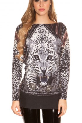 Pulover Leo Print Grey din Colectia de PULOVERE / CARDIGANE