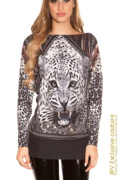Pulover Leo Print Grey - Magazin online haine de dama Fashion