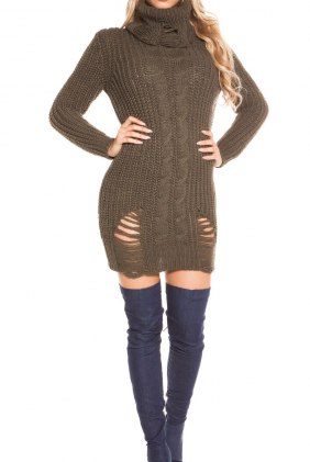 Rochie tricot Zalfa Khaki din Colectia de ROCHII TRICOT